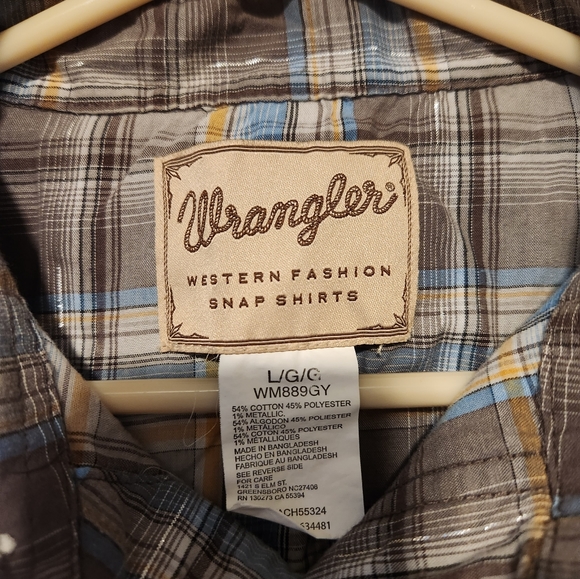 Wrangler Western Fashion Snap Shirt brown/blue/tan Size Large - Picture 2 of 5